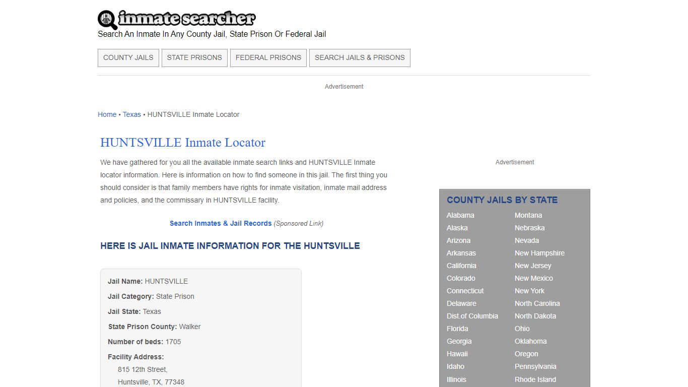 HUNTSVILLE Inmate Locator - Inmate Searcher
